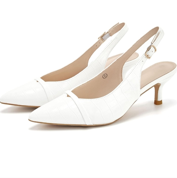 Shoes - Women's Pointed Toe Kitten Heels Ankle Buckle Slingback Animal Print